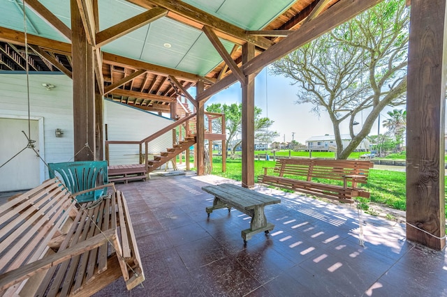 view of patio featuring stairway