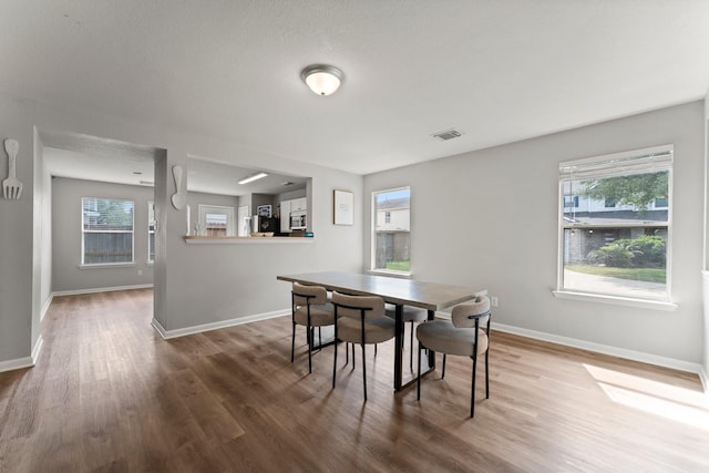 dining room featuring baseboards, a healthy amount of sunlight, and wood finished floors