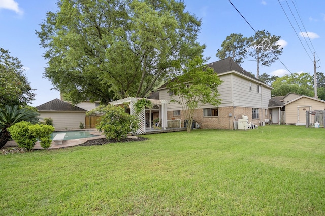13018 Lentando Ln, Cypress, TX 77429 - back of property featuring a pergola, brick siding, and a wooden deck