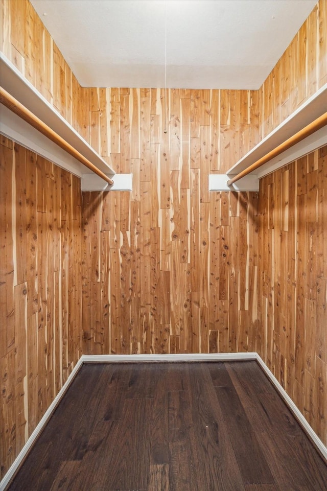 walk in closet with wood finished floors