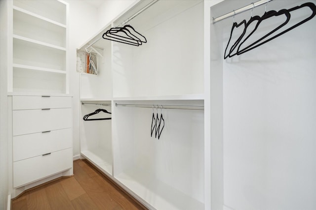 walk in closet featuring wood finished floors
