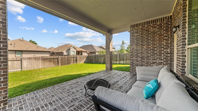 119 Buckeye Dr, Montgomery, TX 77316 - view of patio with a fenced backyard, an outdoor living space, and a residential view