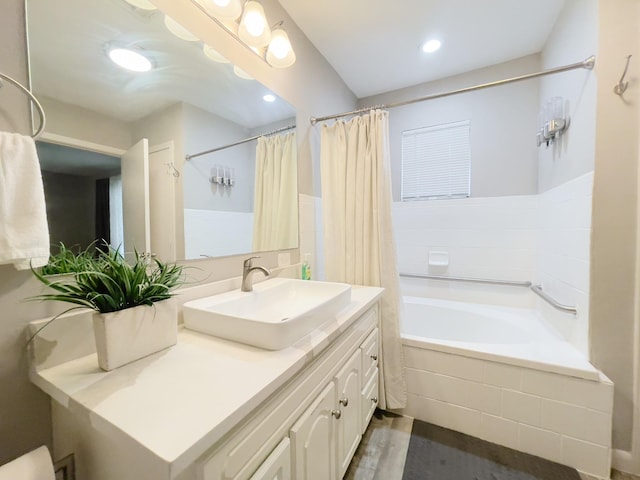 8423 Glen Valley Dr, Houston, TX 77061 - full bathroom featuring shower / tub combo with curtain and vanity
