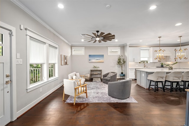living room featuring recessed lighting and a healthy amount of sunlight