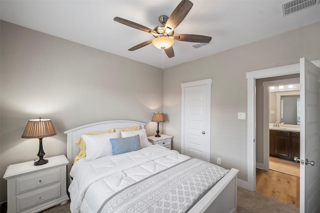 18611 Admiration Dr, Cypress, TX 77433 - bedroom with visible vents, baseboards, ceiling fan, and light colored carpet