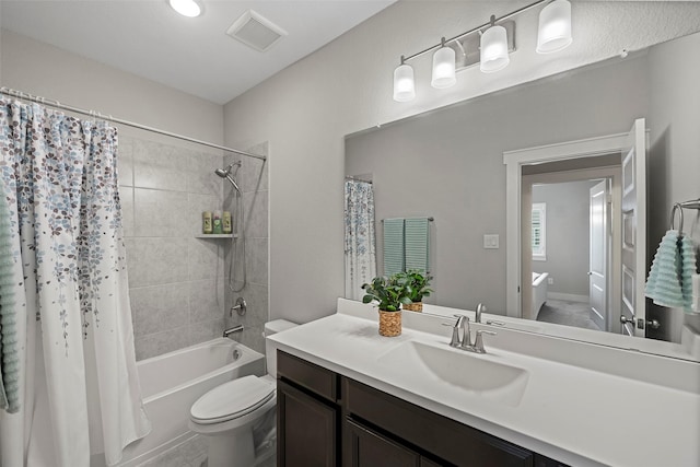 18611 Admiration Dr, Cypress, TX 77433 - bathroom with shower / tub combo, toilet, vanity, and visible vents