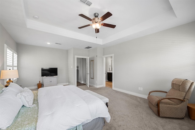 18611 Admiration Dr, Cypress, TX 77433 - bedroom featuring light colored carpet, baseboards, visible vents, and a raised ceiling