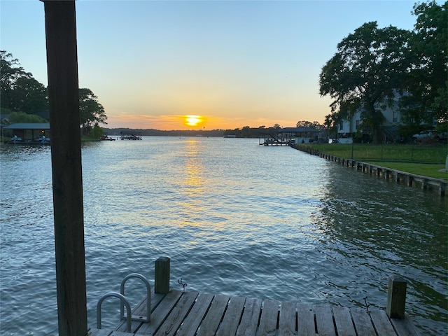 dock area with a water view