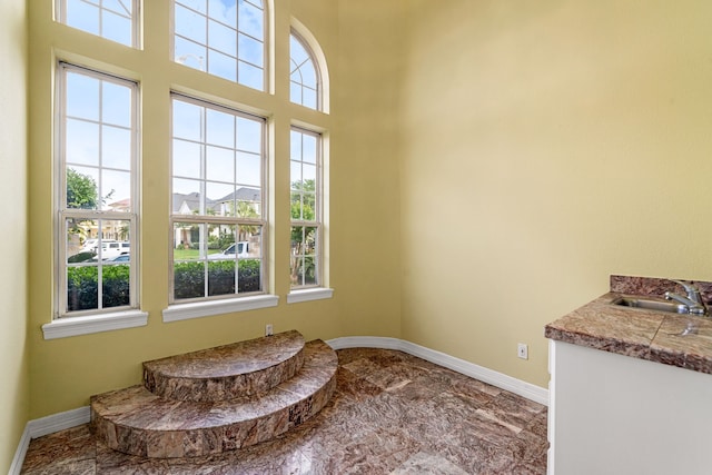 1002 Island Vw, League City, TX 77565 - interior space featuring baseboards, a healthy amount of sunlight, and a towering ceiling