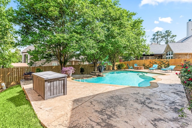 view of pool with a fenced backyard, a patio area, and a fenced in pool