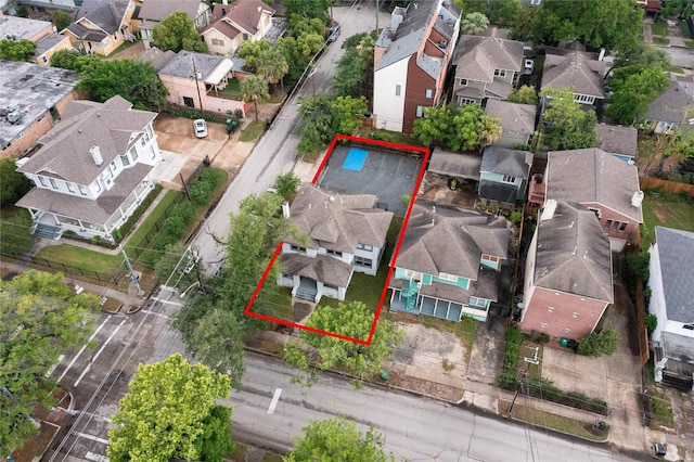 720 W Alabama St, Houston, TX 77006 - aerial perspective of suburban area featuring property parcel outlined