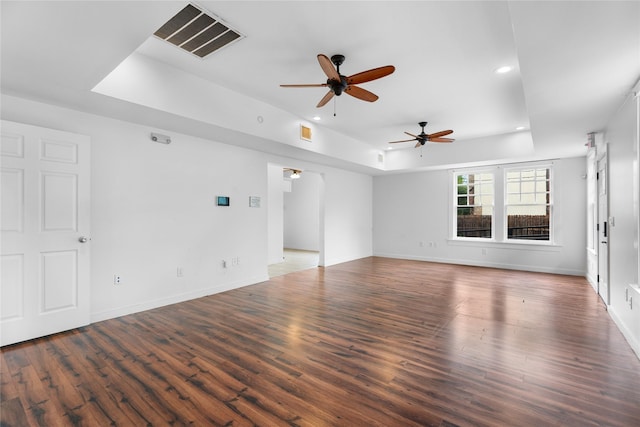 720 W Alabama St, Houston, TX 77006 - spare room featuring a raised ceiling, ceiling fan, wood finished floors, and recessed lighting