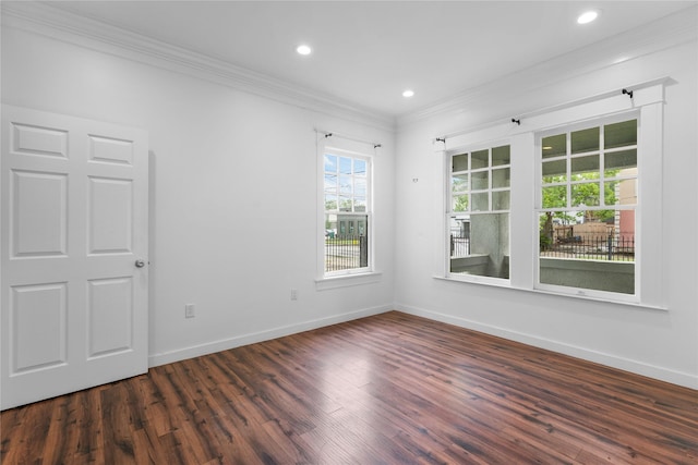 720 W Alabama St, Houston, TX 77006 - empty room with ornamental molding, dark wood finished floors, and recessed lighting