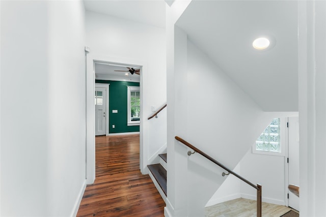 720 W Alabama St, Houston, TX 77006 - stairway with wood finished floors and a ceiling fan