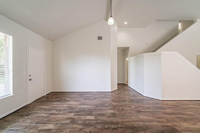 interior space with baseboards, wood finished floors, visible vents, and recessed lighting