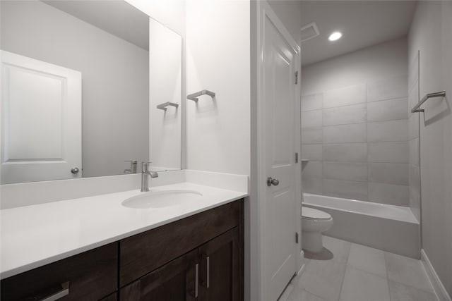 809 Coronado Terrace Ln, Katy, TX 77493 - full bathroom with vanity, toilet, tile patterned floors, shower / bath combination, and recessed lighting