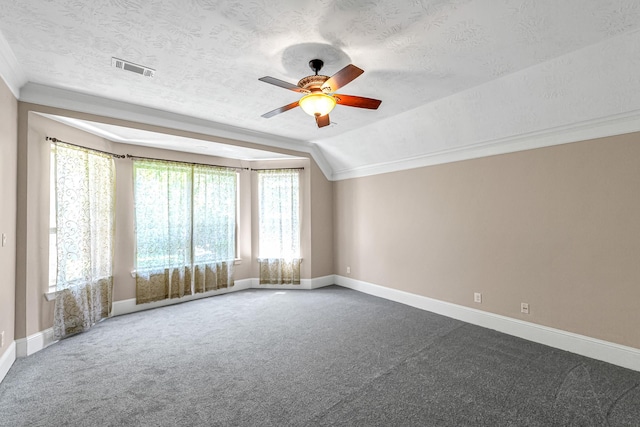 12510 Cove Landing Dr, Cypress, TX 77433 - carpeted spare room with a ceiling fan, crown molding, and a textured ceiling