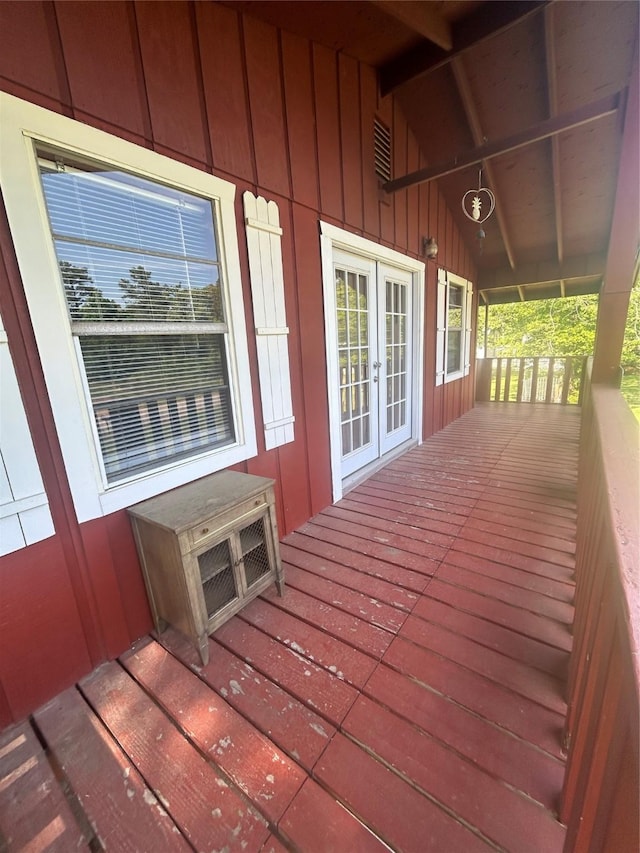 wooden deck with french doors