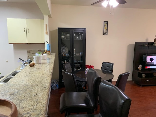 interior space featuring wood finished floors and ceiling fan