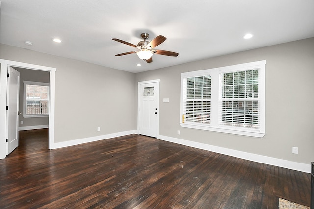 3013 Prospect St, Houston, TX 77004 - interior space featuring recessed lighting, hardwood / wood-style floors, a ceiling fan, and baseboards