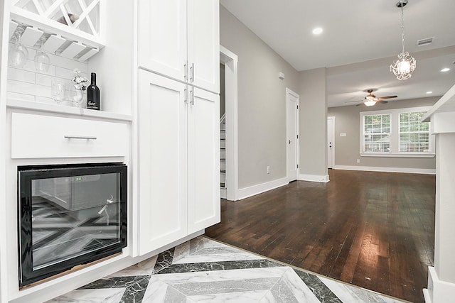 3013 Prospect St, Houston, TX 77004 - interior space featuring recessed lighting, visible vents, pendant lighting, baseboards, and ceiling fan with notable chandelier