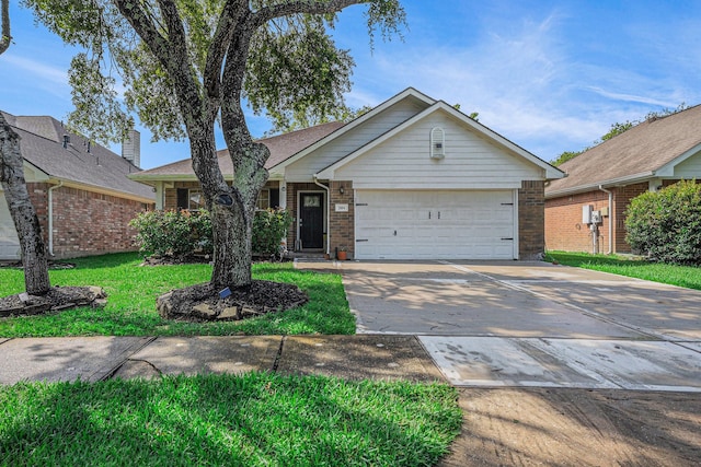 2884 Shallow Brook Ln, Dickinson, TX 77539 - ranch-style house featuring concrete driveway, a garage, and brick siding