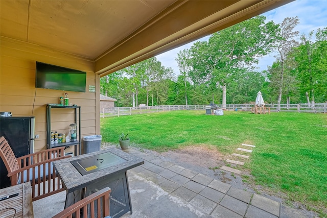 view of patio with a fire pit and a fenced backyard