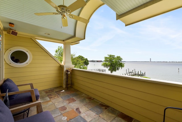 1207 N Shore Dr, Clear Lake Shores, TX 77565 - balcony featuring a water view and ceiling fan