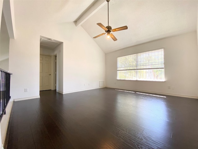 1823 Mandrill Ln, Houston, TX 77067 - unfurnished living room featuring ceiling fan, beam ceiling, dark wood finished floors, attic access, and baseboards