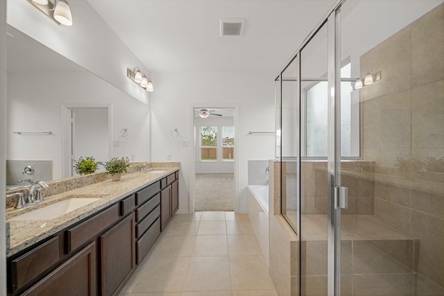 1706 Country Air Ln, Missouri City, TX 77459 - bathroom with a shower stall, a garden tub, a sink, double vanity, and visible vents