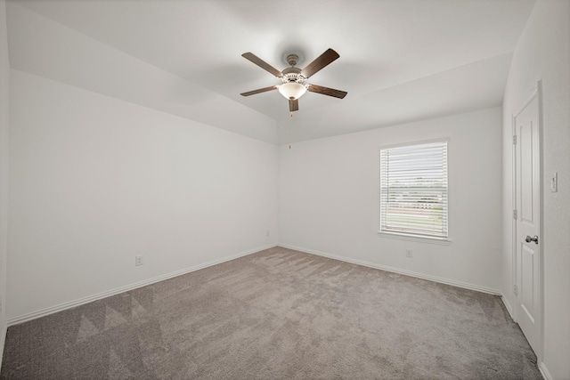 1706 Country Air Ln, Missouri City, TX 77459 - spare room featuring ceiling fan, baseboards, lofted ceiling, and carpet flooring