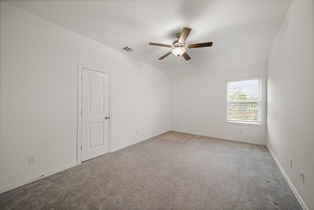 1706 Country Air Ln, Missouri City, TX 77459 - unfurnished room featuring lofted ceiling, visible vents, baseboards, light colored carpet, and ceiling fan