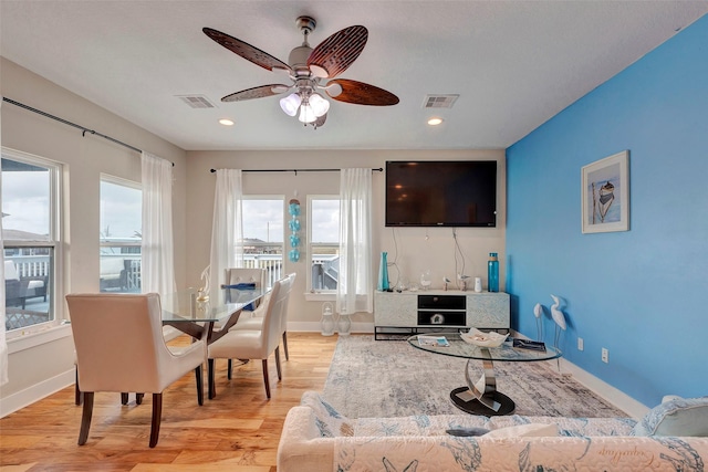 126 Driftwood, Freeport, TX 77541 - living room with ceiling fan, baseboards, light wood-type flooring, and recessed lighting