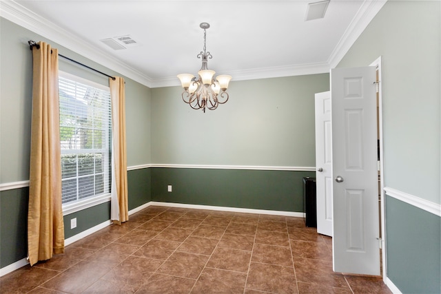 7410 Norwood Point Ct, Richmond, TX 77407 - unfurnished room featuring a chandelier, ornamental molding, baseboards, and dark tile patterned floors