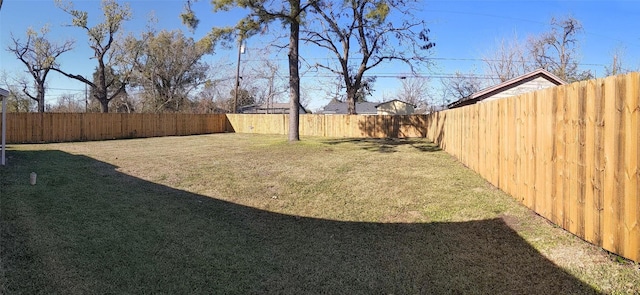 view of yard with a fenced backyard
