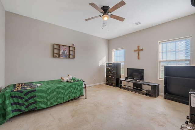 414 N Old Springfield Rd, North Zulch, TX 77872 - carpeted bedroom featuring baseboards, a ceiling fan, and visible vents