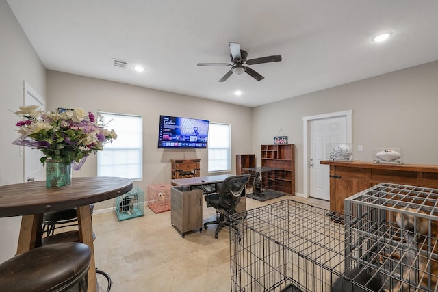 414 N Old Springfield Rd, North Zulch, TX 77872 - home office with recessed lighting, visible vents, and ceiling fan