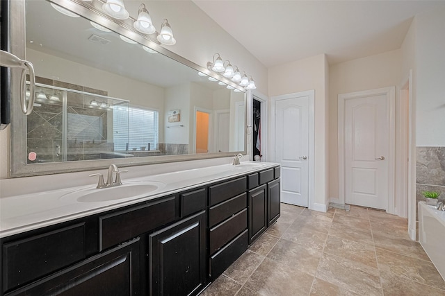 20322 Fossil Valley Ln, Cypress, TX 77433 - full bath featuring a garden tub, a stall shower, and double vanity