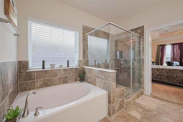 20322 Fossil Valley Ln, Cypress, TX 77433 - full bath featuring a garden tub, connected bathroom, and a shower stall