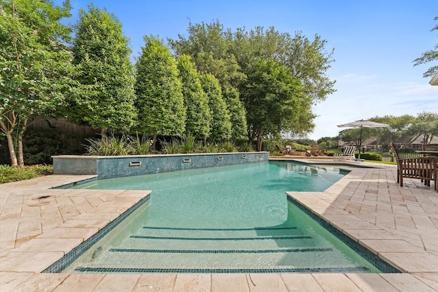 view of pool featuring a fenced in pool and a patio