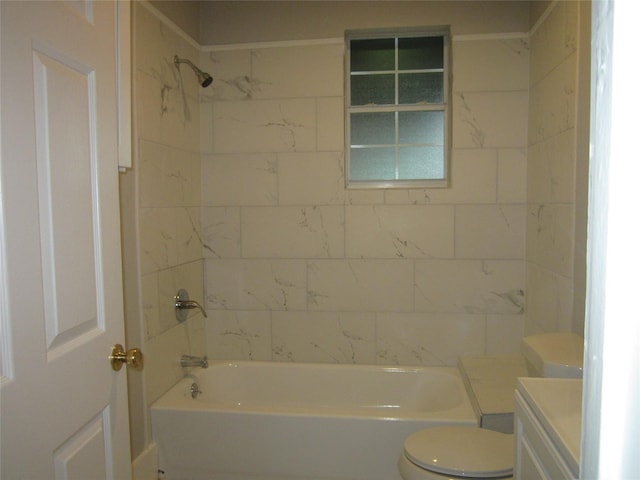 full bathroom with shower / bathtub combination, toilet, and vanity