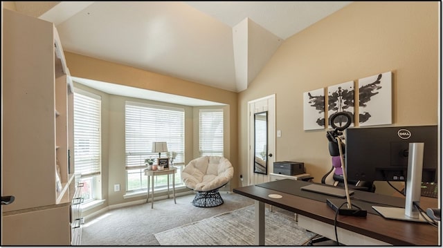1814 S Everglades Dr, Deer Park, TX 77536 - carpeted home office featuring vaulted ceiling and healthy amount of natural light