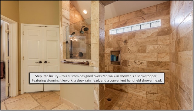 1814 S Everglades Dr, Deer Park, TX 77536 - full bathroom with tiled shower and stone tile flooring