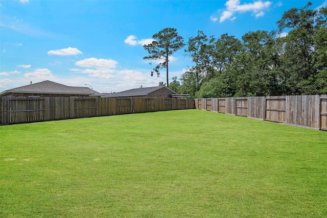 view of yard with a fenced backyard