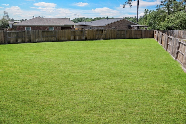 view of yard with a fenced backyard