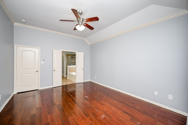 unfurnished bedroom featuring baseboards, ornamental molding, and hardwood / wood-style floors
