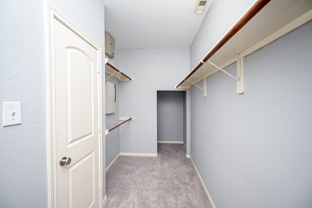 walk in closet with visible vents and carpet flooring