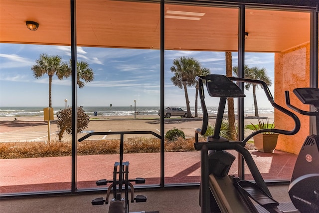 9520 Seawall Blvd Unit 226, Galveston, TX 77554 - gym with a healthy amount of sunlight and a water view