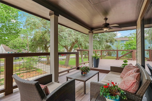 224 Clear Lake Rd, Clear Lake Shores, TX 77565 - deck with an outdoor hangout area and a ceiling fan