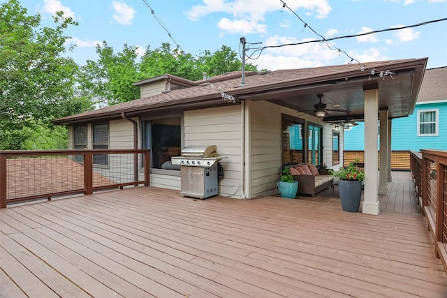 224 Clear Lake Rd, Clear Lake Shores, TX 77565 - deck with a grill and a ceiling fan